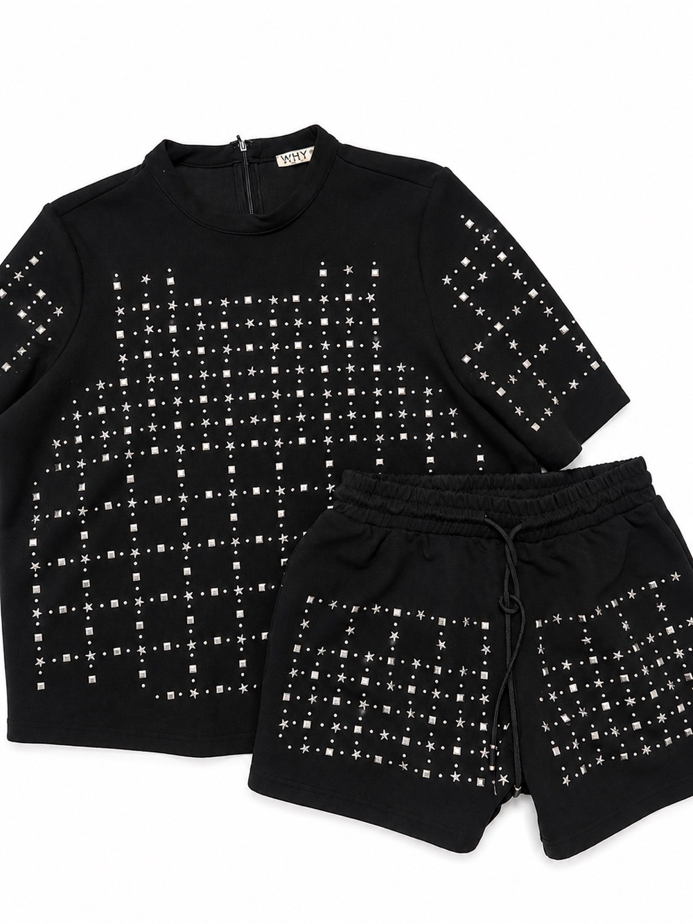 Black Studded Top & Shorts Set